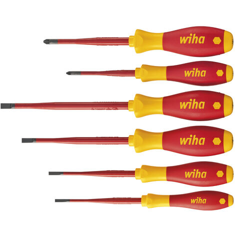 Wiha Juego de destornilladores SoftFinish® electric slimFix ranurados, Pozidriv, de 6 unid (36455)