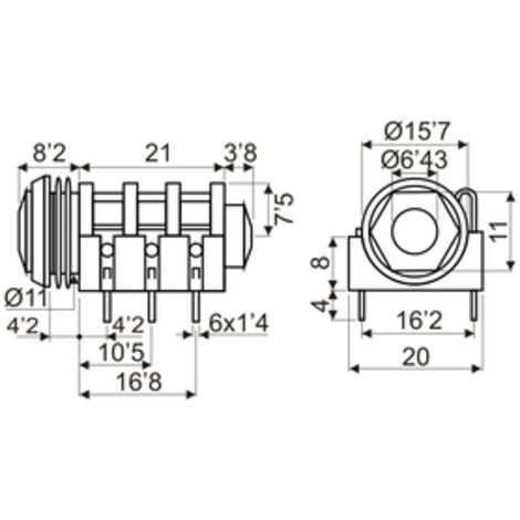 Base JACK 6,3mm Hembra Stereo Cto. Impreso