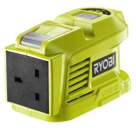RYOBI - Transformador 18V - Potencia Continua 150 W - Potencia Máxima 300 W - 1 Puerto de Alimentación UE - 2 Puertos USB-A (2,4 A - 5V) - Luz LED - Se Vende sin Batería ni Cargador - RY18BI150A-0