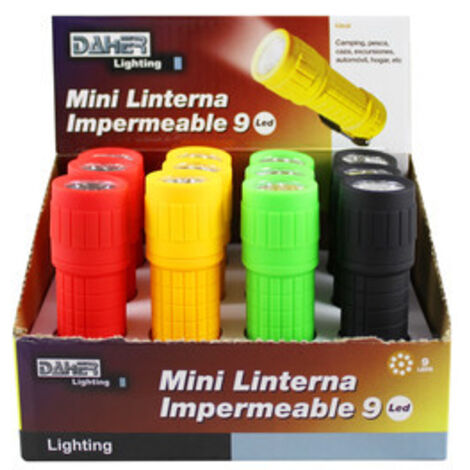 Pack de 12 uds (expositor) Mini linterna impermeable de 9 LEDs Electro DH 60.363 8430552125654 (1/2)