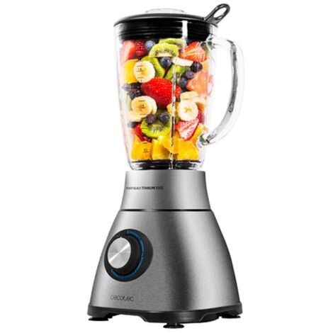 Cecotec Batidora de Vaso Power Black Titanium 2300MAX Mix Go. 2300W de Potencia Máxima, 1,5L de Capacidad, 5 Velocidades, 6 Hojas Recubrimiento de Titanio Negro y Jarra Termorresistente