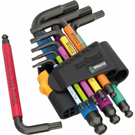 Wera 05022641001 950/9 Hex-Plus Multicolour Imperial 3 Juego de llaves acodadas, en pulgadas, BlackLaser, 9 piezas