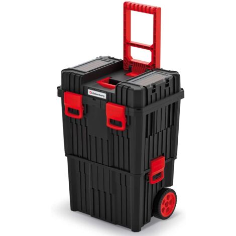 Kistenberg Caja de herramientas con ruedas para taller, con cierres de sujeción, estructura de pared reforzada modular (con cierre de plástico), Colores negro y rojo, 45 x 36 x 64 cm
