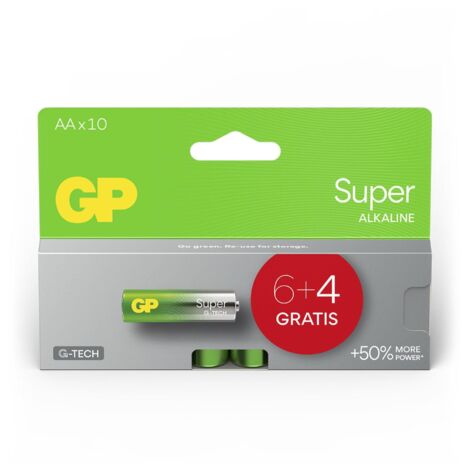 GP Super Alkaline AA Batterien 40er Pack – Mit G-TECH Longlife, 1,5V Für Alltagsgeräte