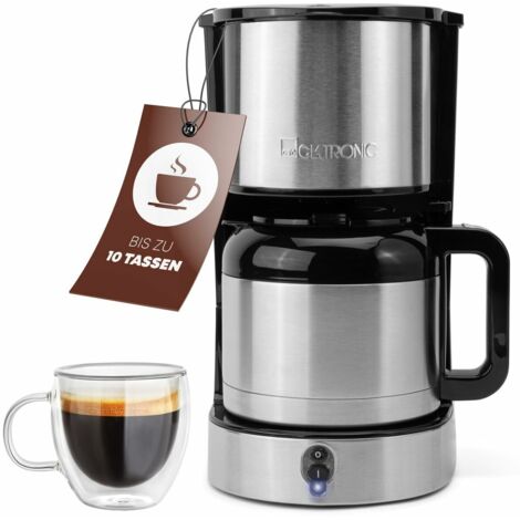 Clatronic, cafetera acero inoxidable, protección antigoteo, portafiltro, jarra termo 1,2L, KA3805, acero inoxidable/negro (1/2)