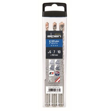 Alpen 81700571100 SDS-plus F4 - Juego de brocas para martillo perforador (3 piezas, diámetro 6/7/10 x 160 mm)