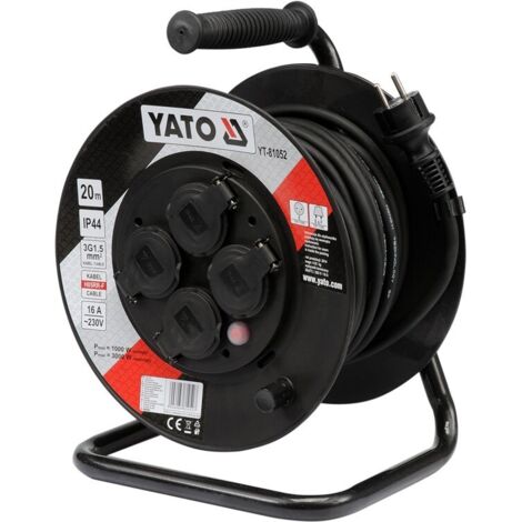YATO, modelo YT-81052, Extensión enrollable 20m, 3 x 1,5mm², IP44, ideal para uso en exteriores, con protección contra agua y polvo, diseño robusto y duradero. (1/3)