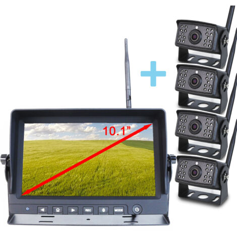 Kit de visión trasera inalámbrico Yatek Pantalla AHD 10,1" + 4 cámaras 1080P 120º(H) de visión con una distancia de recepción de 150m