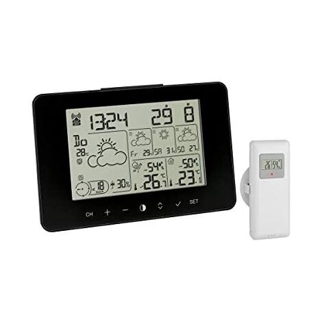 TFA Dostmann Centro de información meteorológica METEOTIME PRIMO, 35.1156.01, estación meteorológica, para 90 regiones meteorológicas de Europa, con probabilidad de lluvia, velocidad del viento, negro (1/4)