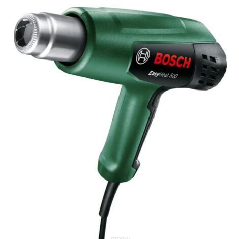 Bosch EasyHeat 500 Pistola de Aire Caliente 1600W, 500°C, 27 l/min, herramienta versátil para proyectos de bricolaje, ideal para trabajos de secado, soldadura y descongelado, color verde