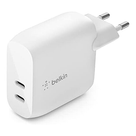 Belkin Cargador de Pared USB Type C PD de 40 W (dos Puertos USB-C de 20 W cada uno para Carga Rápida PD para iPhone 16 o 15, iPad Pro, Galaxy y Otros) (1/2)