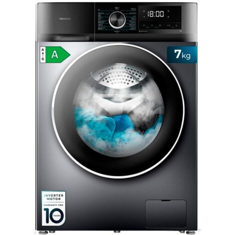 Cecotec Lavadora 7Kg Bolero DressCode 7500 Inverter Steel A. 16 Programas, Baso Consumo, Motor Inverter plus, SteamMax, Pearl Drum, Delay Start, Drum Clean, Display, Allergy Care, Función Stop&Go