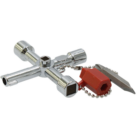 Llave para armario de control 4 en 1 – Cuerpo de fundición de metal ligero – Bocas cuadradas de 6 y 8 mm – Llave de dos solapas 3-5 mm – Ferrestock (1/6)