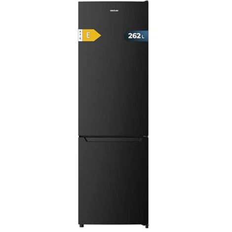 Cecotec Frigorífico Combi Cíclico Negro Bolero CoolMarket Combi 262 Black E. Frigorífico Combi 2 puertas, 262L, clase E, control electrónico, iluminación LED, bandejas de cristal, elegante.