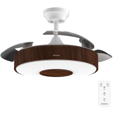 Cecotec Ventilador de Techo con Luz y Aspas Retráctiles EnergySilence Aero 4200 Invisible DarkWood. 30W, Motor DC, Diámetro 42", Temporizador, 6 Velocidades, Mando a Distancia y Modo Winter-Summer