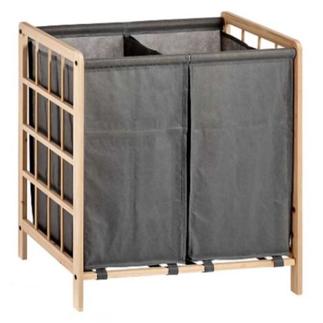 Cesto Para Ropa Sucia Con 2 Compartimentos - 89 Litros De Capacidad, Plegable, Estructura De Aluminio Y Tela De Poliéster, Color Gris, Medidas 54x52x32 Cm