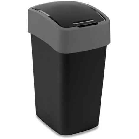 Curver 229415 Flip Bin Pattumiera A Ribalta – 25 Litri, Colori Nero E Argento, Dimensioni 26x34x47 Cm – Apertura Bilaterale, Per Cucina, Bagno O Ufficio