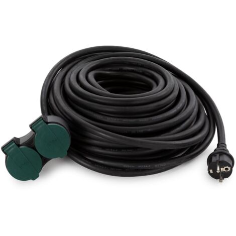 CABLE PROLONGADOR CON 2 TOMAS PARA EL USO EN EXTERIORES - 20 m - COLOR NEGRO - 3G2.5 - TOMA DE TIERRA DE ESPIGA