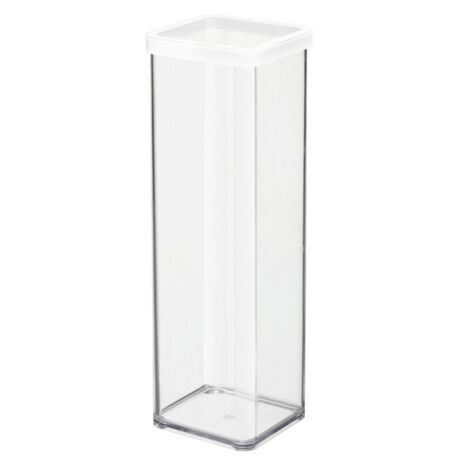 Rotho Loft caja de almacenamiento cuadrada de 2l con tapa y sello, Plástico (SAN) libre de BPA, transparente/blanco, 2l (10.0 x 10.0 x 28.5 cm) (1/3)