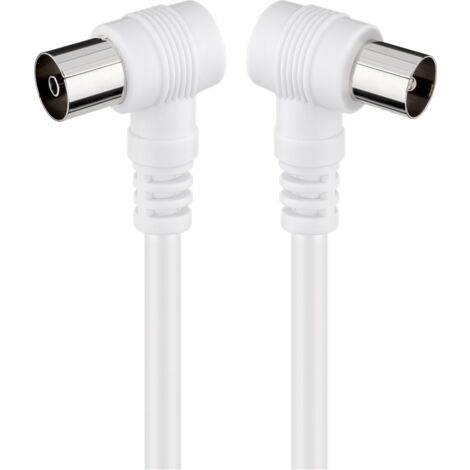 Goobay 11524 - Cable coaxial de 10 m/Macho y Hembra/Conector antena TV/Angulo 90 grado/Blanco (1/2)