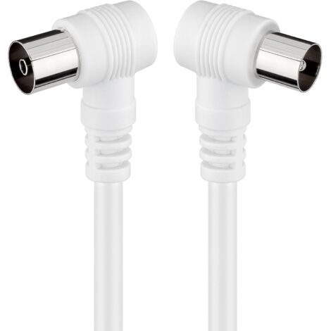 Goobay 11521 - Cable coaxial de 2.5 m/Macho y Hembra/Conector antena TV/Angulo 90 grado/Blanco