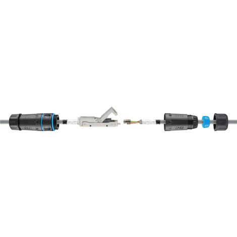 Goobay 44414 - Conector de red Lan para exteriores (IP68, CAT 6A STP, apantallado, resistente al polvo y al agua, regleta de sujeción para montaje sin herramientas, 500 MHz, ancho de banda negro)