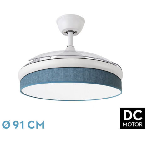 Abrila - Ventilador DC MODA  Color Blanco con tres Aspas Desplegables ABS y Difusor Azul  6 Velocidades Ajustables  3 Temperaturas de Luz  con Temporizador y Mando a Distancia Incluido (1/3)