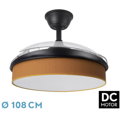 Abrila - Ventilador DC MODA  Color Negro con tres Aspas Desplegables ABS y Difusor Naranja  6 Velocidades Ajustables  3 Temperaturas de Luz  con Temporizador y Mando a Distancia Incluido (1/3)