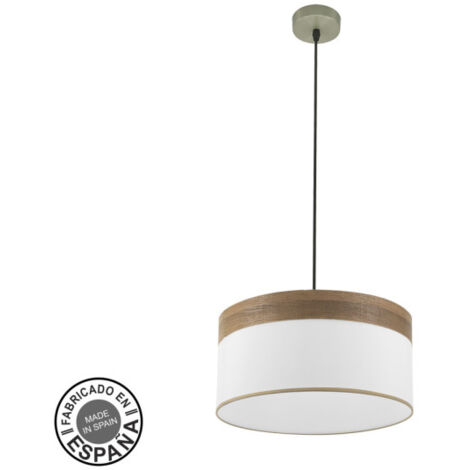 Lámpara Colgante Cloe - Diseño Moderno, Pantalla Blanca Y Madera Oscura, Diámetro 40 Cm, Regulable En Altura - Para Comedor O Dormitorio