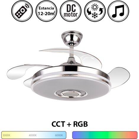 Ventilador Dc Noto 72w 6120lm Cromo 3asp.desp.108d 3 Colores+rgb Bluetooth, Remoto, Memoria Y Altavoz