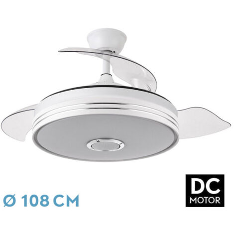 FABRILAMP ESPARTA Ventilador de techo con luz led, motor DC, color blanco, aspas retráctiles, mando a distancia, temporizador, memoria de luz, 3 tonalidades y 6 velocidades