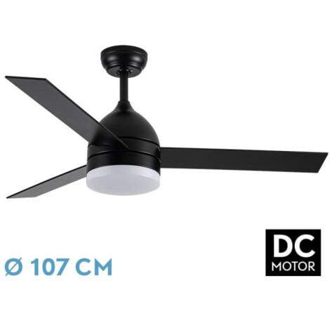 Ventilador de techo Abrila Legio negro, ventilación e iluminación interior, aspas reversibles negro y roble, 3 temperaturas de luz, temporizador y mando a distancia (1/3)