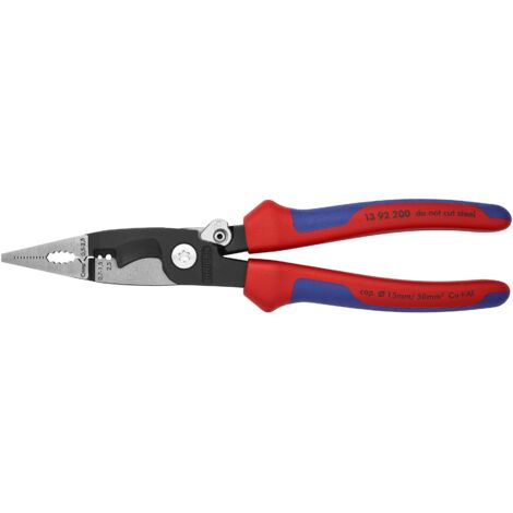 KNIPEX 13 92 200 Alicate para instalaciones eléctricas con mangos multicomponentes Negro atramentado 200 mm