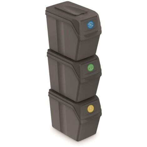 Set de 3 cubos de basura KEDEN SORTIBOX para reciclado, gris, volumen 3x20L