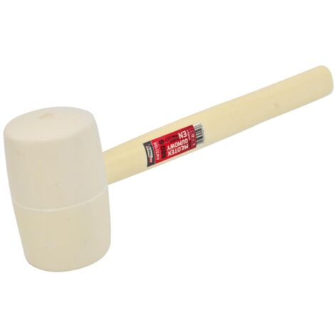 Martillo de goma Awtools 680g mango de madera blanca, ideal para trabajos precisos, cabeza de goma blanca, absorción de impactos sin dañar superficies (1/3)