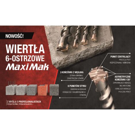 Makita Broca de Martillo Maxi Mak SDS-Max 20 x 1500 mm, herramienta profesional para perforaciones en concreto y materiales resistentes, diseño reforzado, distribución de fuerza optimizada, color metá