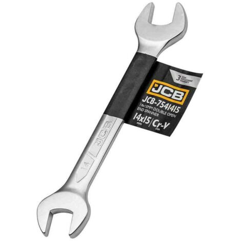 Llave plana de doble cara JCB 14-15 mm, acero Cr-V, alta calidad, resistente a corrosión y daños mecánicos, ideal para apretar y aflojar en talleres y garajes domésticos. (1/2)