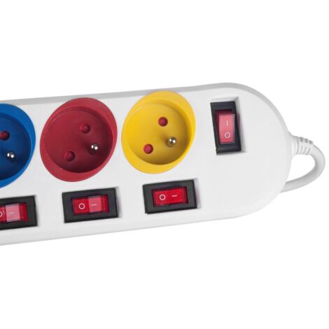 Regleta maclean, cable alargador de 5 tomas, con interruptores, 250vac/10a, 1,5m, mce204 m/w (1/5)