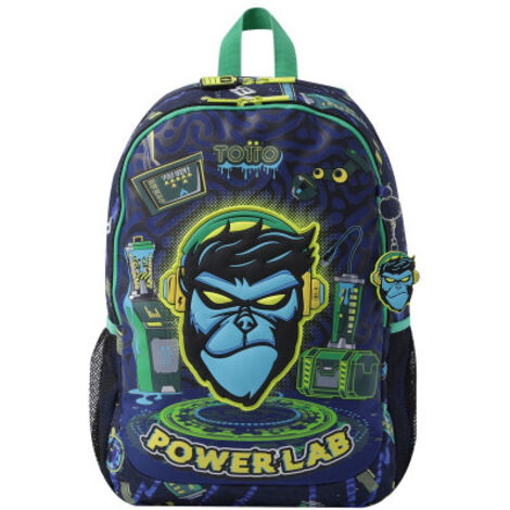 TOTTO Mochila Infantil Dinomax S De 8 L, Con Bolsillos Para Botella Y Organizador Interno, Correas Acolchadas, Color Verde