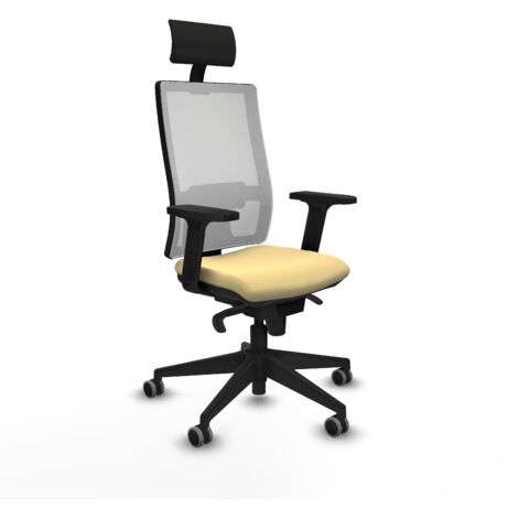 Horna sincro malla blanca similpiel crema brazos 2D base piramidal cabecero fijo ruedas 65mm engomadas (1/5)