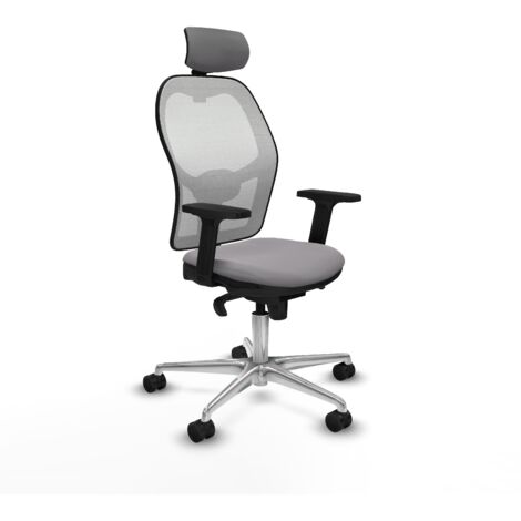 Jorquera sincro malla blanca similpiel gris brazos 2D base aluminio cabecero 2D ruedas 65mm nailon (1/5)