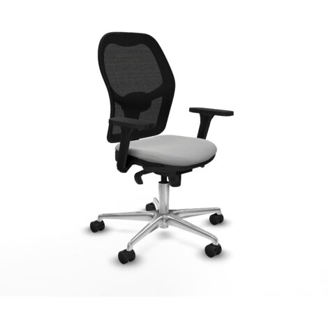 Jorquera sincro malla negra similpiel gris claro brazos 3D base aluminio ruedas 65mm nailon (1/5)