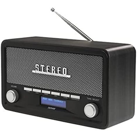 Radio Digital Denver DAB-18DARKGREY - Radio Analógica y Digital, Dab,FM. Bluetooth. Altavoces 4 W. Pantalla LCD, Madera Oscura (1/4)