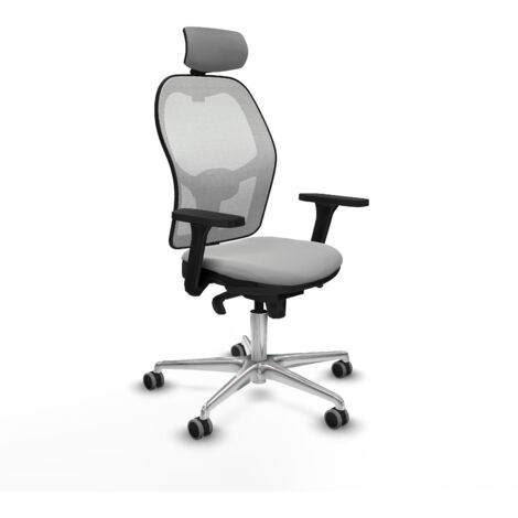Jorquera sincro malla blanca similpiel gris claro brazos 3D base aluminio cabecero 2D ruedas 65mm engomada (1/5)