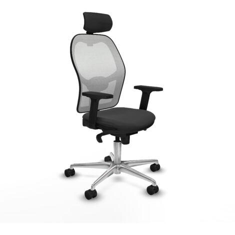 Jorquera sincro malla blanca similpiel gris oscuro brazos 2D base aluminio cabecero 2D ruedas 65mm nailon (1/5)