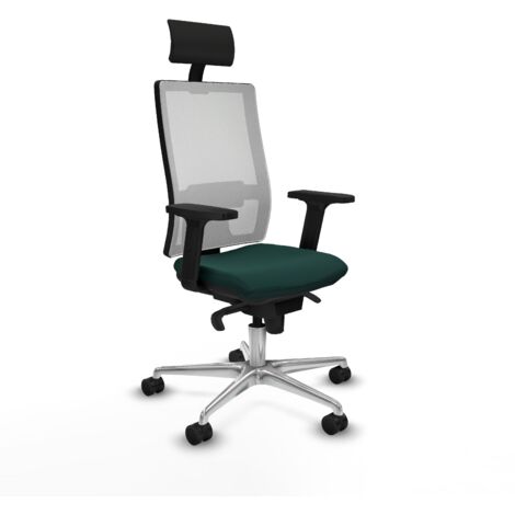 Horna sincro malla blanca similpiel verde botella brazos 2D base aluminio cabecero fijo ruedas 65mm nailon (1/5)