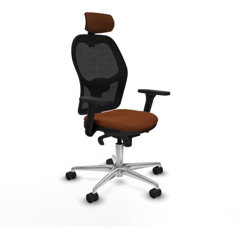 Jorquera sincro malla negra similpiel marrón brazos 3D base aluminio cabecero 2D ruedas 65mm nailon (1/5)