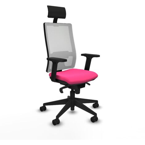 Horna sincro malla blanca similpiel rosa brazos 2D base piramidal cabecero fijo ruedas 65mm nailon (1/5)