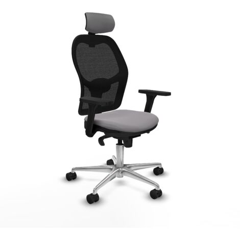 Jorquera sincro malla negra similpiel gris brazos 3D base aluminio cabecero 2D ruedas 65mm nailon (1/5)