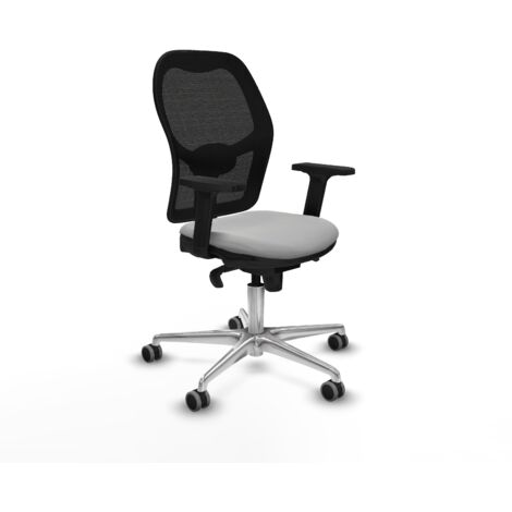 Jorquera sincro malla negra similpiel gris claro brazos 2D base aluminio  ruedas 65mm engomada (1/5)